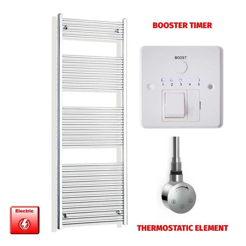 Thermostatic Element + Booster Timer 550mm Wide 1800mm High Electric Heated Towel Rail Chrome