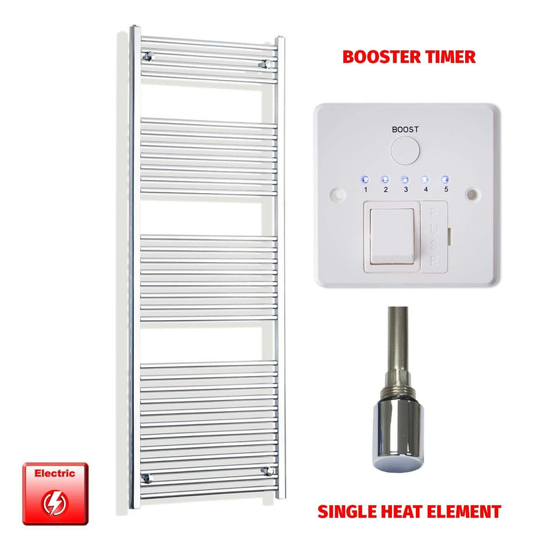 Single Heat Element + Booster Timer 550mm Wide 1800mm High Electric Heated Towel Rail Chrome