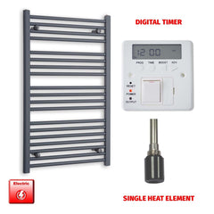 Single Heat Element + Digital Timer 600 x 1000 Flat Anthracite Pre-Filled Electric Towel Rail