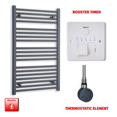 Thermostatic Element + Booster Timer 600 x 1000 Flat Anthracite Pre-Filled Electric Towel Rail