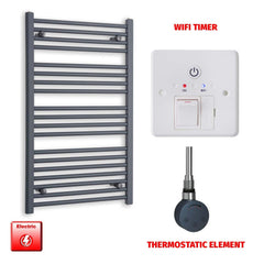 Thermostatic Element + Wifi Timer 600 x 1000 Flat Anthracite Pre-Filled Electric Towel Rail