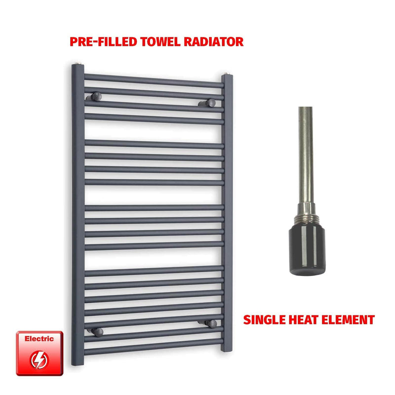 Single Heat Element 600 x 1000 Flat Anthracite Pre-Filled Electric Towel Rail