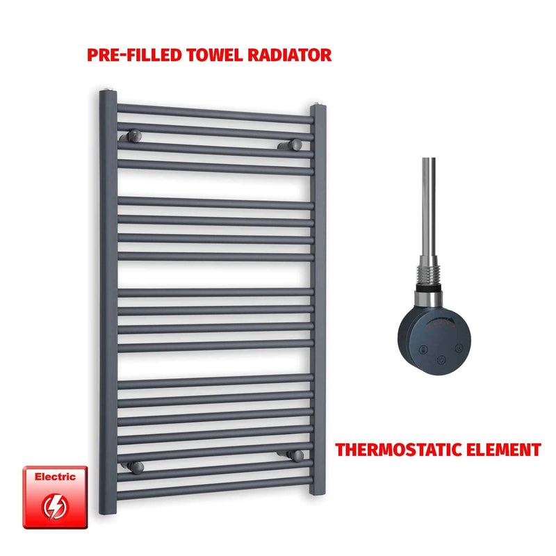 Thermostatic Element 600 x 1000 Flat Anthracite Pre-Filled Electric Towel Rail
