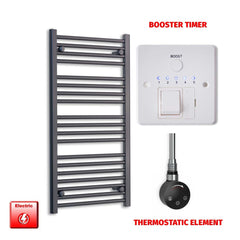 Thermostatic Element + Booster Timer 600 x 1000 Flat Black Pre-Filled Electric Heated Towel Rail