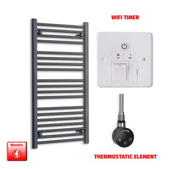 Thermostatic Element + Wifi Timer 600 x 1000 Flat Black Pre-Filled Electric Heated Towel Rail