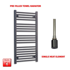 Single Heat Element 600 x 1000 Flat Black Pre-Filled Electric Heated Towel Rail
