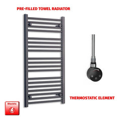 Thermostatic Element 600 x 1000 Flat Black Pre-Filled Electric Heated Towel Rail