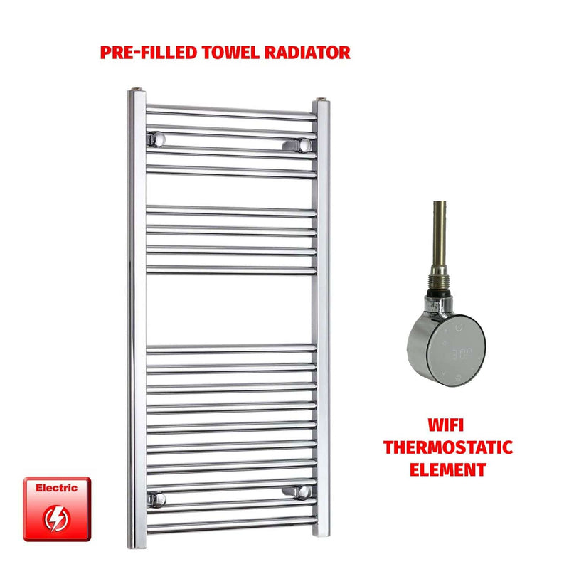 Straight / ER-Wifi Thermostatic 600 x 1000 Flat Chrome Pre-Filled Electric Heated Towel Rail