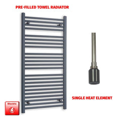 Single Heat Element 600 x 1200 Flat Anthracite Pre-Filled Electric Towel Rail
