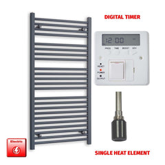 Single Heat Element + Digital Timer 600 x 1200 Flat Anthracite Pre-Filled Electric Towel Rail