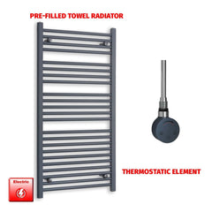 Thermostatic Element 600 x 1200 Flat Anthracite Pre-Filled Electric Towel Rail