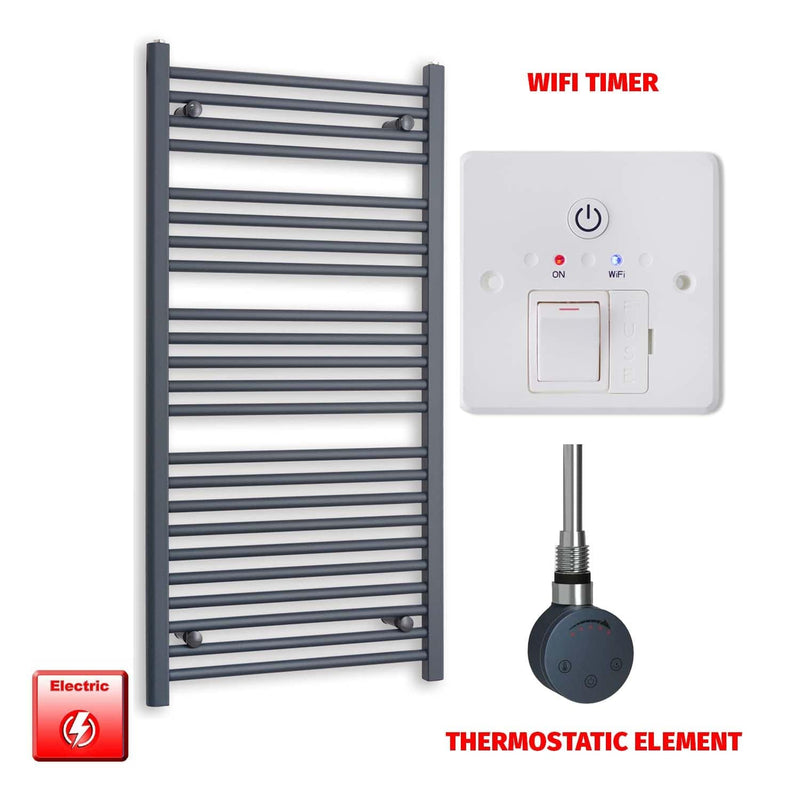 Thermostatic Element + Wifi Timer 600 x 1200 Flat Anthracite Pre-Filled Electric Towel Rail