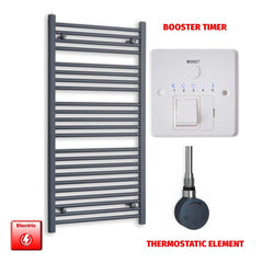 Thermostatic Element + Booster Timer 600 x 1200 Flat Anthracite Pre-Filled Electric Towel Rail