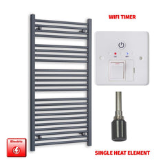 Single Heat Element + Wifi Timer 600 x 1200 Flat Anthracite Pre-Filled Electric Towel Rail