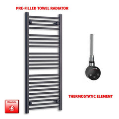 Thermostatic Element 600 x 1200 Flat Black Pre-Filled Electric Heated Towel Rail