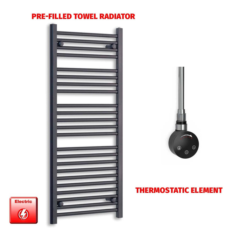 Thermostatic Element 600 x 1200 Flat Black Pre-Filled Electric Heated Towel Rail