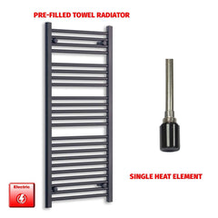 Single Heat Element 600 x 1200 Flat Black Pre-Filled Electric Heated Towel Rail