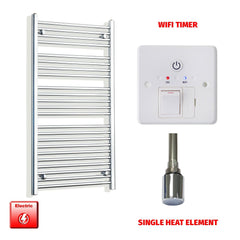 Straight / Single Heat Element + Wifi Timer 600 x 1200 Flat Chrome Pre-Filled Electric Heated Towel Rail