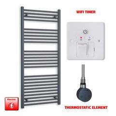 Thermostatic Element + Wifi Timer 600 x 1400 Flat Anthracite Pre-Filled Electric Towel Rail