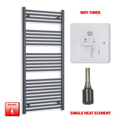 Single Heat Element + Wifi Timer 600 x 1400 Flat Anthracite Pre-Filled Electric Towel Rail