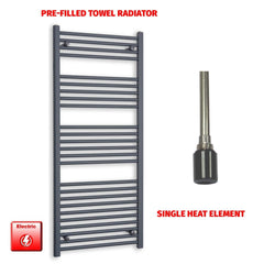 Single Heat Element 600 x 1400 Flat Anthracite Pre-Filled Electric Towel Rail