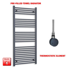 Thermostatic Element 600 x 1400 Flat Anthracite Pre-Filled Electric Towel Rail