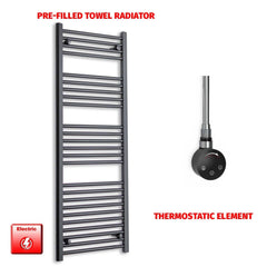 Thermostatic Element 600 x 1400 Flat Black Pre-Filled Electric Heated Towel Rail