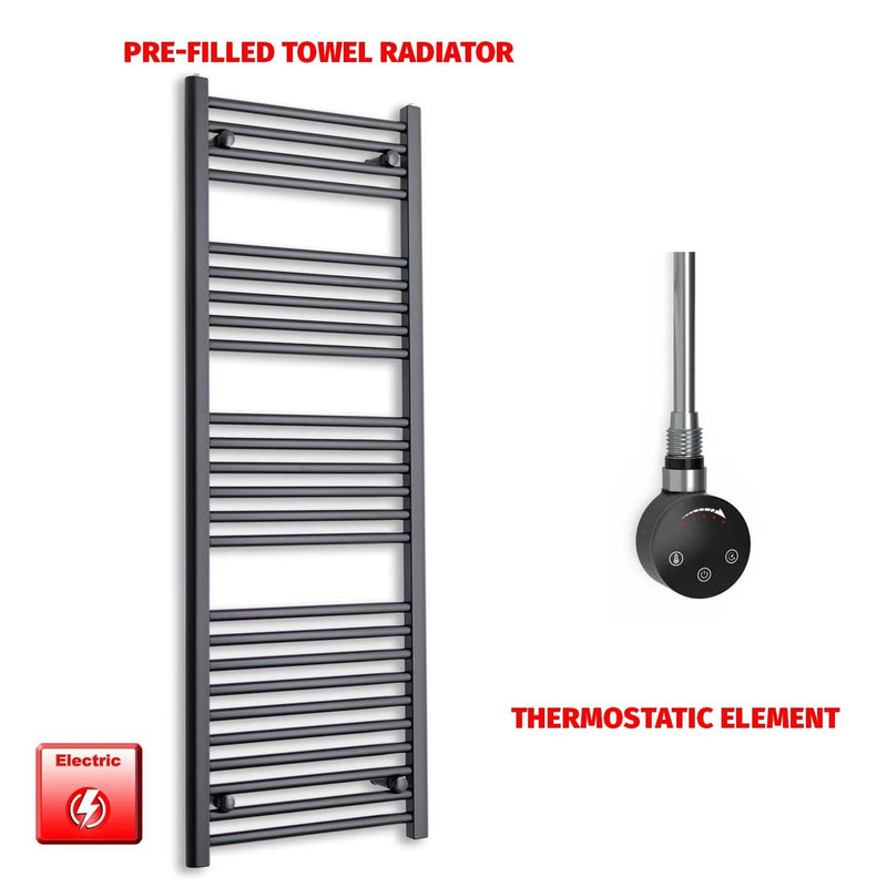 Thermostatic Element 600 x 1400 Flat Black Pre-Filled Electric Heated Towel Rail