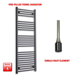 Single Heat Element 600 x 1400 Flat Black Pre-Filled Electric Heated Towel Rail