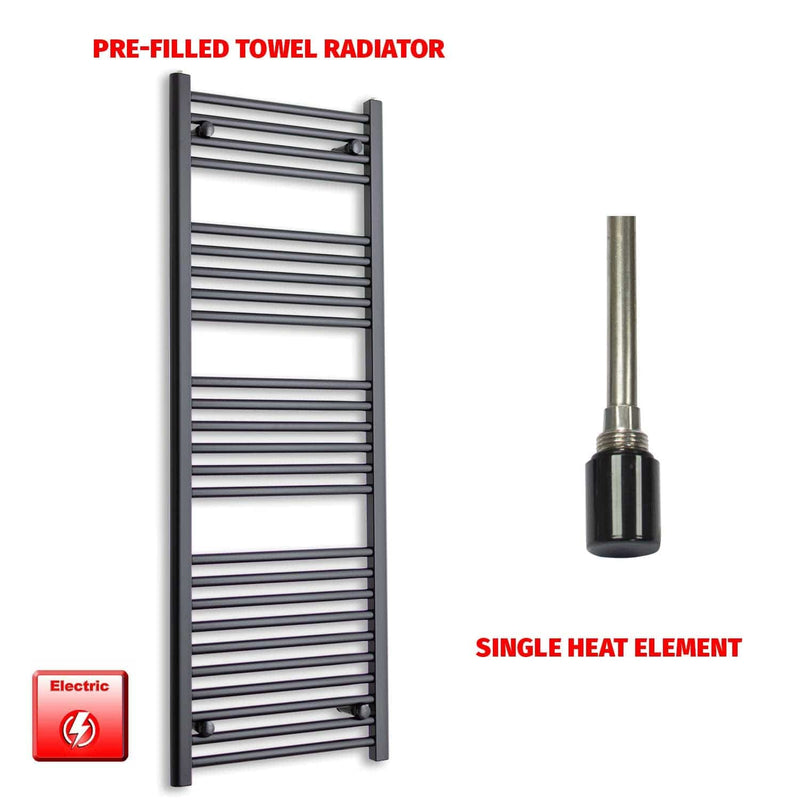 Single Heat Element 600 x 1400 Flat Black Pre-Filled Electric Heated Towel Rail