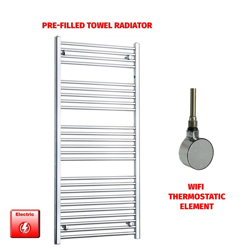 ER-Wifi Thermostatic 600 x 1400 Flat Chrome Pre-Filled Electric Heated Towel Rail