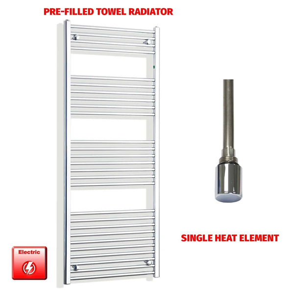 Straight / Single Heat Element 600 x 1600 Chrome Pre-Filled Electric Heated Towel Rail HTR