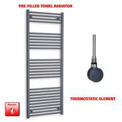 Thermostatic Element 600 x 1600 Flat Anthracite Pre-Filled Electric Towel Rail