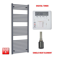 Single Heat Element + Digital Timer 600 x 1600 Flat Anthracite Pre-Filled Electric Towel Rail
