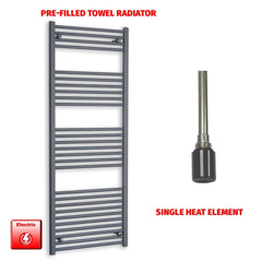 Single Heat Element 600 x 1600 Flat Anthracite Pre-Filled Electric Towel Rail