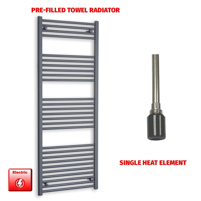 Single Heat Element 600 x 1600 Flat Anthracite Pre-Filled Electric Towel Rail