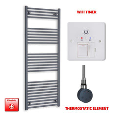 Thermostatic Element + Wifi Timer 600 x 1600 Flat Anthracite Pre-Filled Electric Towel Rail