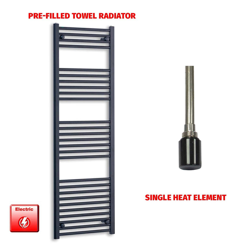 Single Heat Element 600 x 1600 Flat Black Pre-Filled Electric Heated Towel Rail HTR