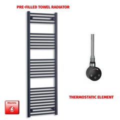 Thermostatic Element 600 x 1600 Flat Black Pre-Filled Electric Heated Towel Rail HTR