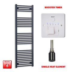 Single Heat Element + Booster Timer 600 x 1600 Flat Black Pre-Filled Electric Heated Towel Rail HTR