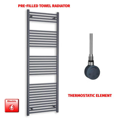 Thermostatic Element 600 x 1800 Flat Anthracite Pre-Filled Electric Towel Rail