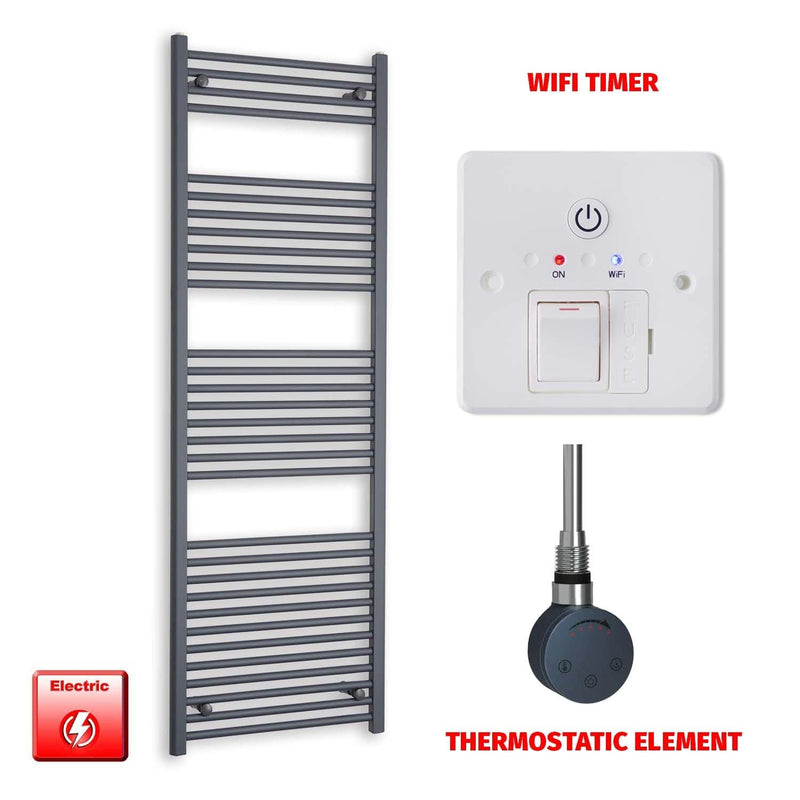 Thermostatic Element + Wifi Timer 600 x 1800 Flat Anthracite Pre-Filled Electric Towel Rail