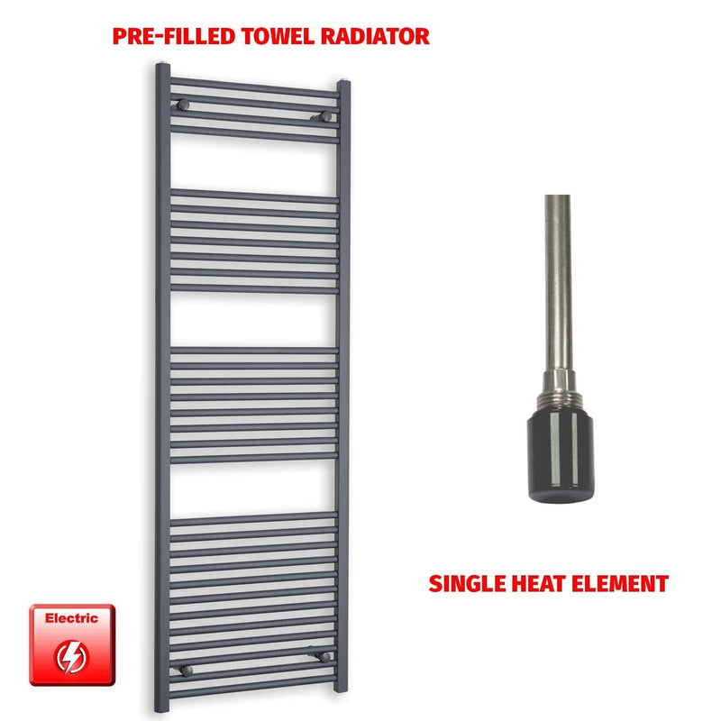 Single Heat Element 600 x 1800 Flat Anthracite Pre-Filled Electric Towel Rail