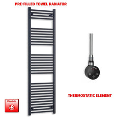 Thermostatic Element 600 x 1800 Flat Black Pre-Filled Electric Heated Towel Rail
