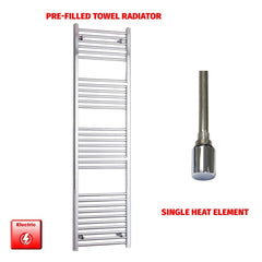Straight / Single Heat Element 600 x 1800 Flat - Curved Chrome Pre-Filled Electric Towel Rail