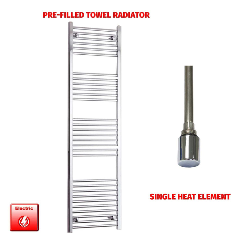 Straight / Single Heat Element 600 x 1800 Flat - Curved Chrome Pre-Filled Electric Towel Rail