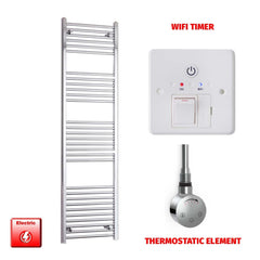Straight / Thermostatic Element + Wifi Timer 600 x 1800 Flat - Curved Chrome Pre-Filled Electric Towel Rail