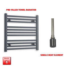 Single Heat Element 600 x 600 Flat Anthracite Pre-Filled Electric Towel Rail