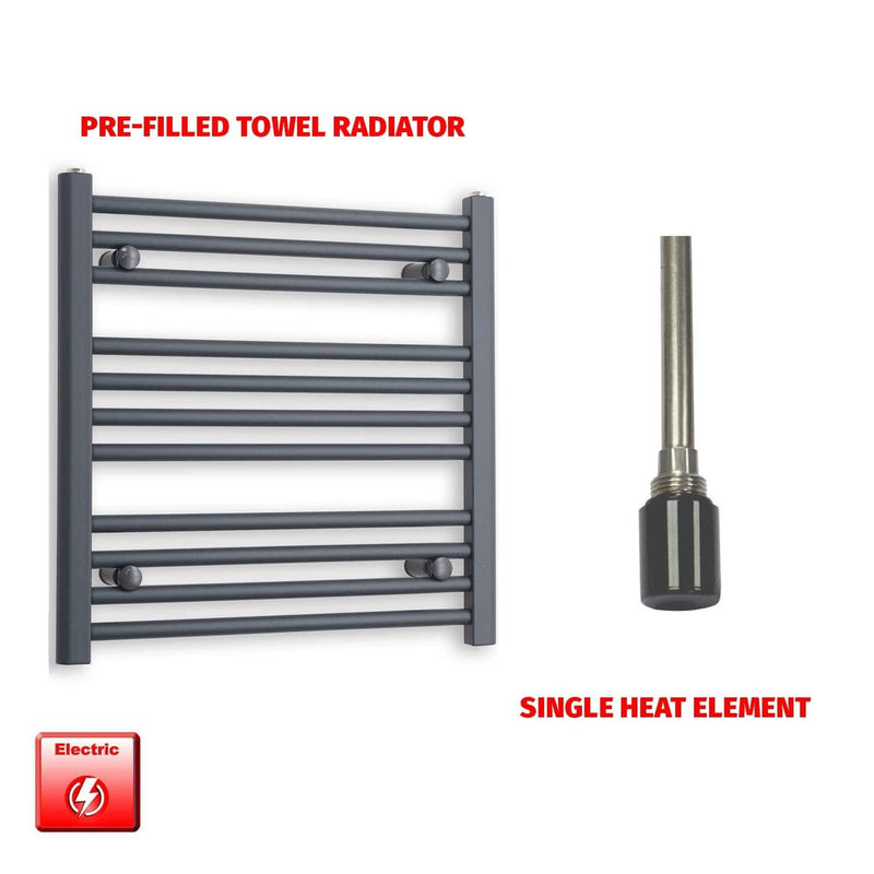 Single Heat Element 600 x 600 Flat Anthracite Pre-Filled Electric Towel Rail