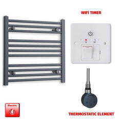 Thermostatic Element + Wifi Timer 600 x 600 Flat Anthracite Pre-Filled Electric Towel Rail